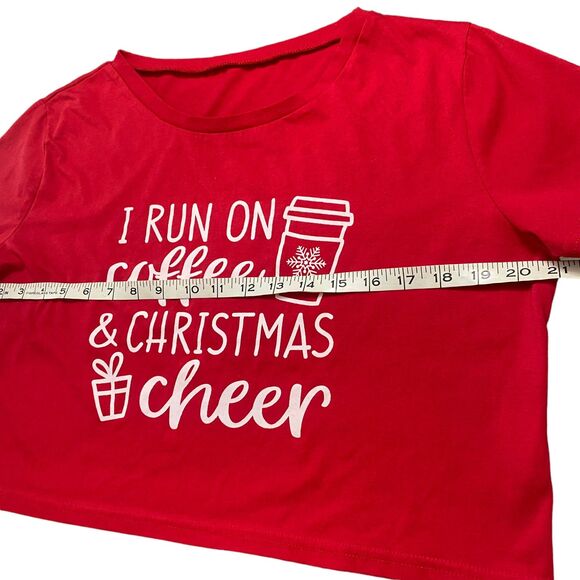 SHEIN Run on Coffee & Christmas Cheer graphic T-shirt Cropped Red Shirt Top XL - Picture 8 of 8